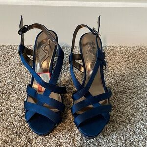 New Nina Formal Navy Blue Strappy Heels Size 8